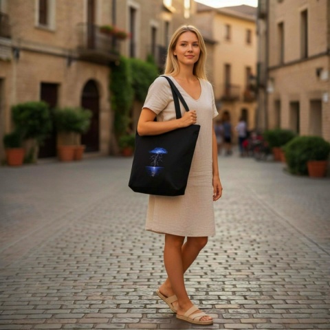 Duża torba na ramię z haftem burzy