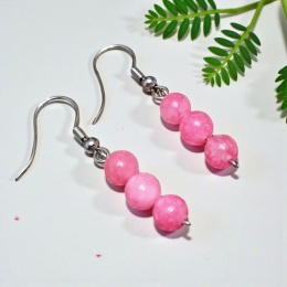 Kolczyki wiszące - różowy chalcedon