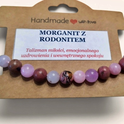 Morganit z rodonitem - regulowana bransoletka, talizman miłości i spokoju